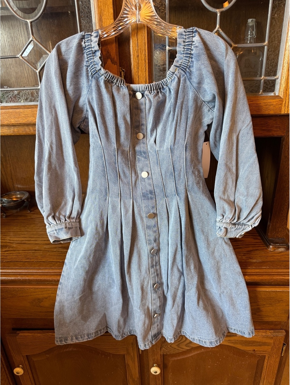 Venus Denim Corset Mini Dress Light Wash Button Front Square Neck Size 6